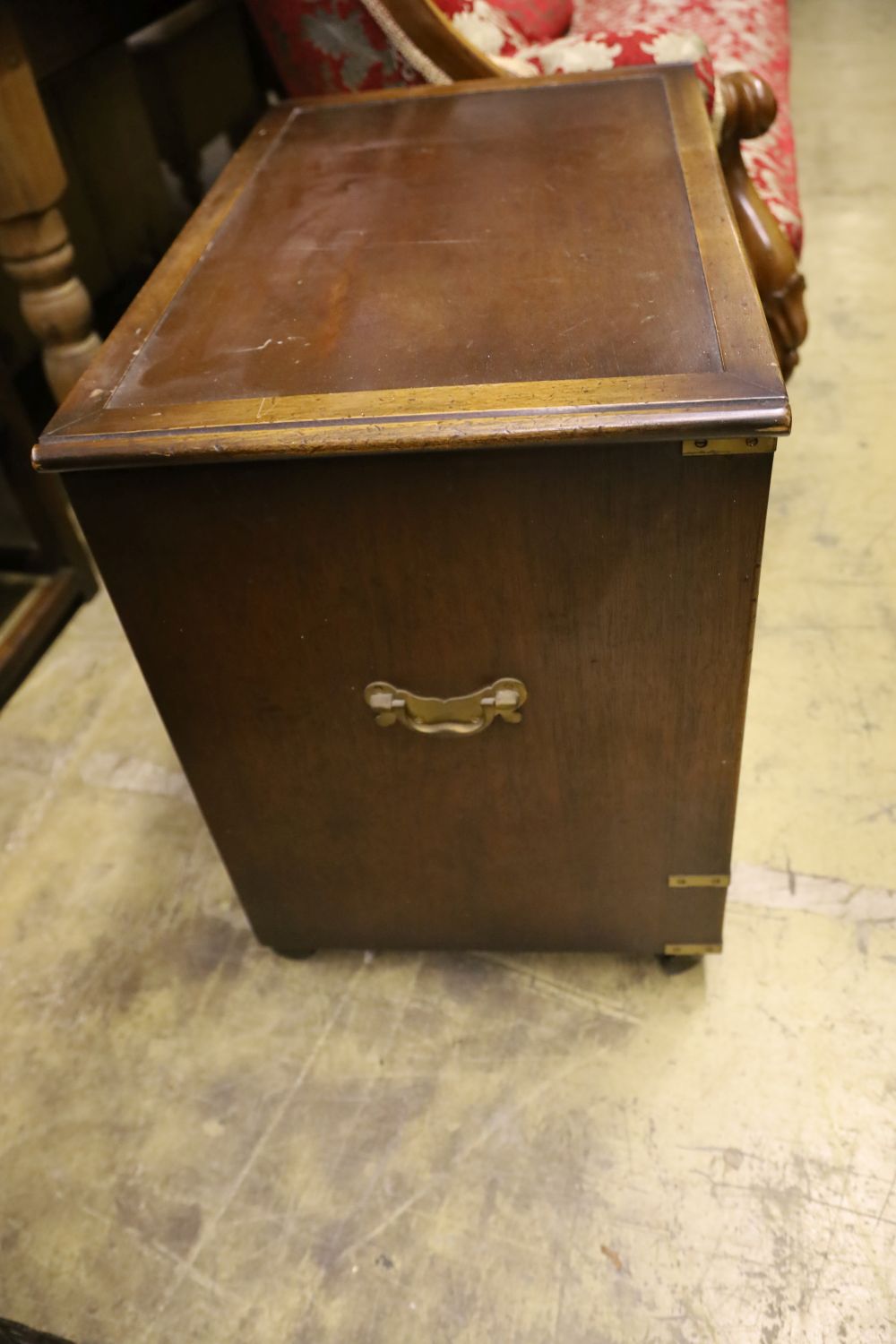 A military style mahogany and brass bound filing or record cabinet, width 69cm depth 43cm height 81cm